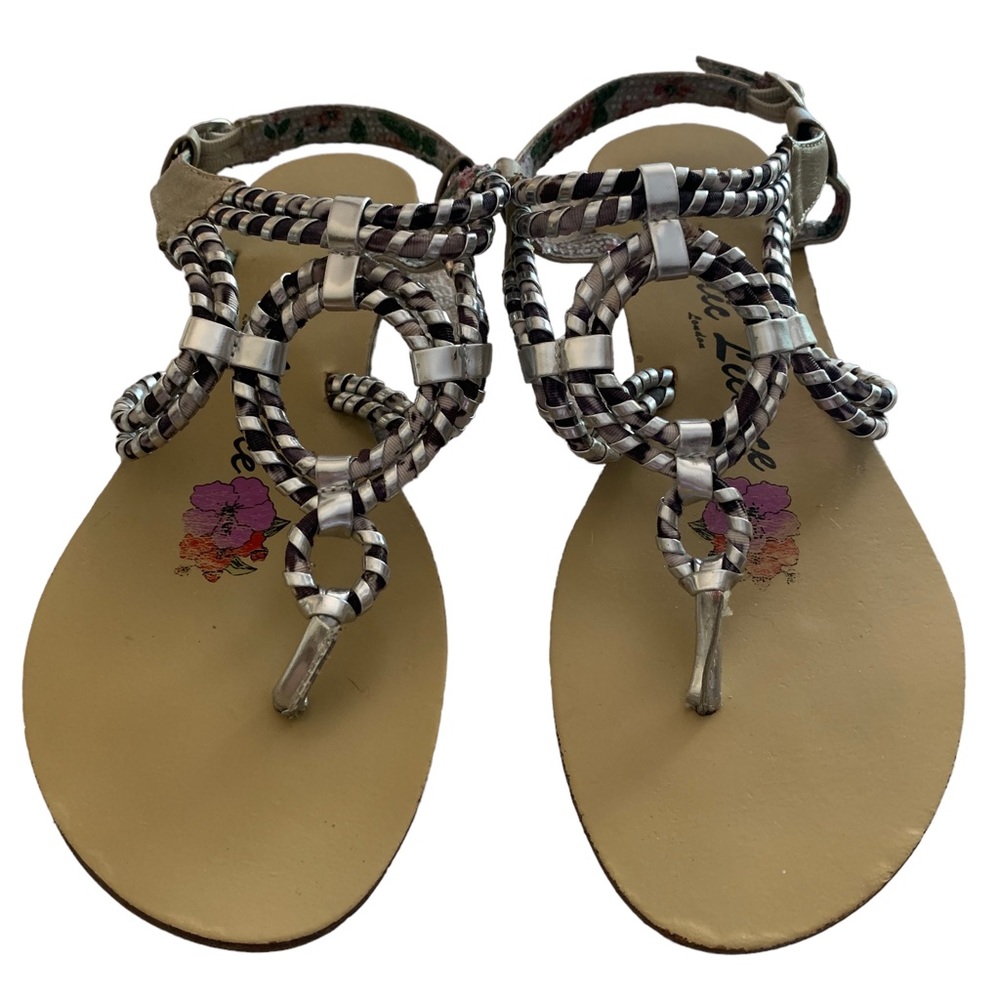 Poetic Licence London Silver Black Taupe Leather Sandals Woman’s Shoes Size 9